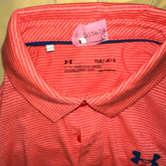 Under Armour Boys YLG Polo Orange Stripped - Picture 5 of 7
